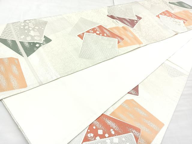 平和屋着物◎六通柄袋帯 唐織 色紙箔散らし文 銀糸 正絹 逸品 BAAN1119cm