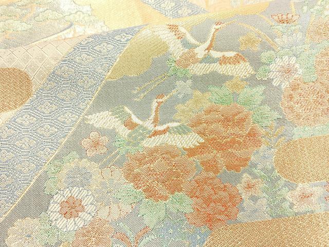 平和屋着物◎宝珠本佐賀錦 六通柄袋帯 重ね山飛鶴花文 九百錦 金糸 正絹 逸品 BAAN1139cm
