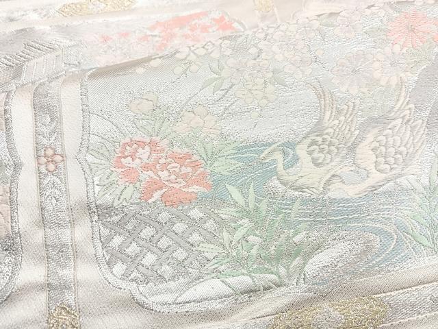 平和屋着物◎六通柄袋帯 唐織 格天井花鳥文 金銀糸 正絹 逸品 BAAN1141cm