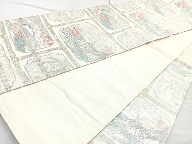 平和屋着物◎六通柄袋帯 唐織 格天井花鳥文 金銀糸 正絹 逸品 BAAN1141cm