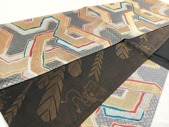 平和屋着物◎六通柄袋帯 トレンディ 金銀糸 正絹 逸品 BAAN1143cm