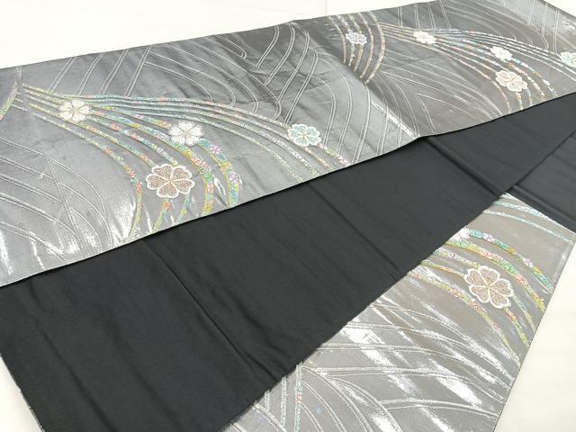 平和屋着物◎六通柄袋帯 唐織 流水花文 金銀糸 正絹 逸品 BAAN1163cm