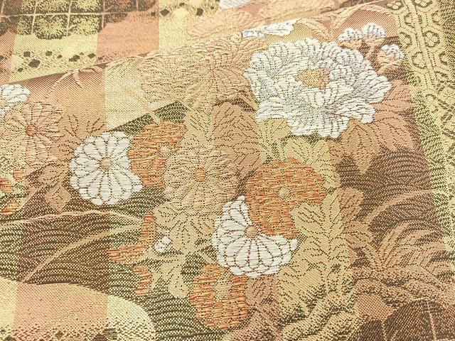 平和屋着物◎六通柄袋帯 雲取飛鶴花文 金糸 正絹 逸品 BAAN1165cm