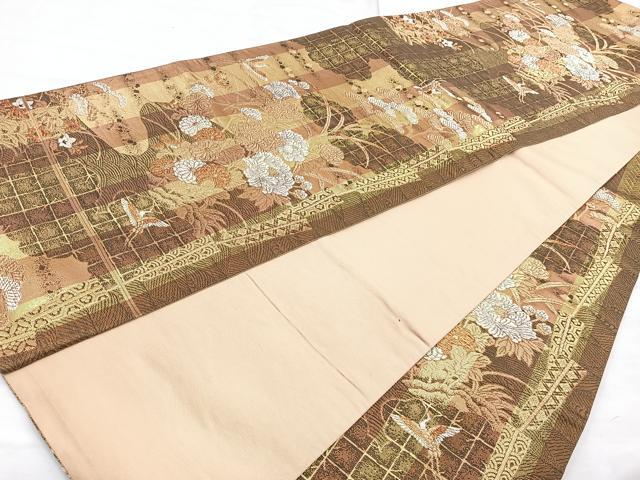 平和屋着物◎六通柄袋帯 雲取飛鶴花文 金糸 正絹 逸品 BAAN1165cm