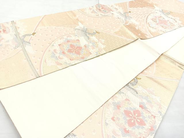 平和屋着物◎六通柄袋帯 唐織 孔雀花文 金銀糸 正絹 逸品 BAAN1199cm