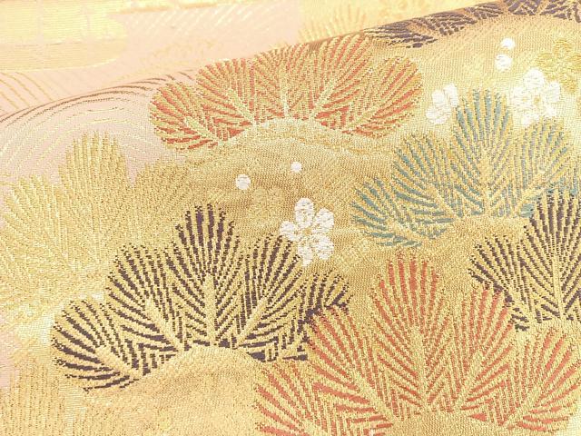 平和屋着物◎六通柄袋帯 エ霞松花文 金糸 正絹 逸品 BAAN2110cm