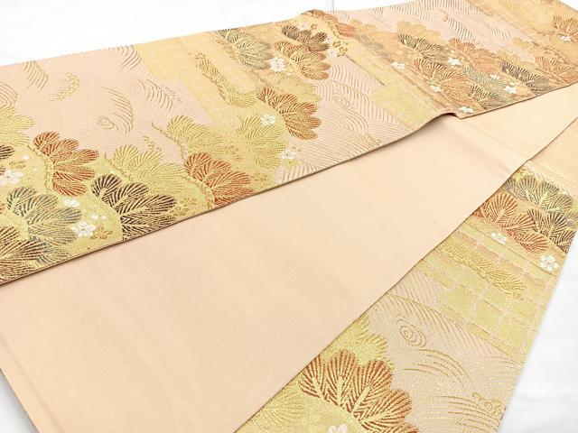 平和屋着物◎六通柄袋帯 エ霞松花文 金糸 正絹 逸品 BAAN2110cm