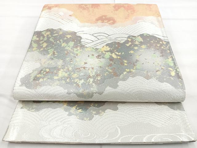 平和屋着物◎六通太鼓柄袋帯 道長流水文 金銀糸 正絹 逸品 BAAN2122cm
