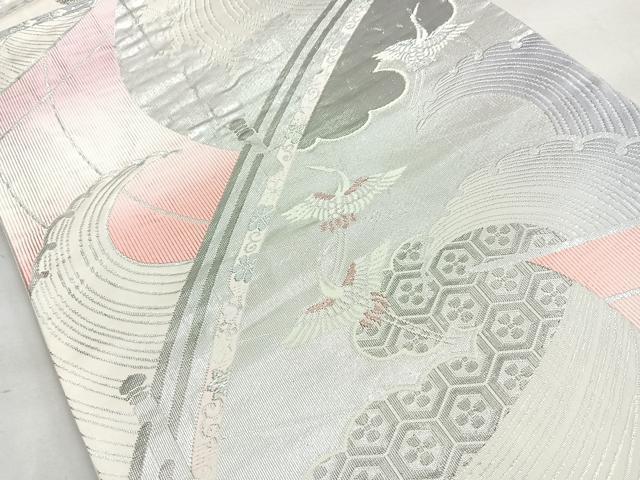 平和屋着物◎六通柄袋帯 唐織 渡橋飛鶴文 プラチナ箔 正絹 逸品 BAAN2151cm