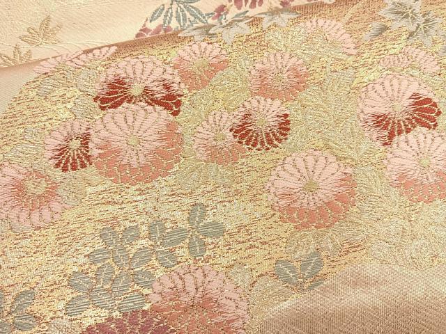 平和屋着物◎六通柄袋帯 唐織 草花文 金糸 正絹 逸品 BAAN2175cm