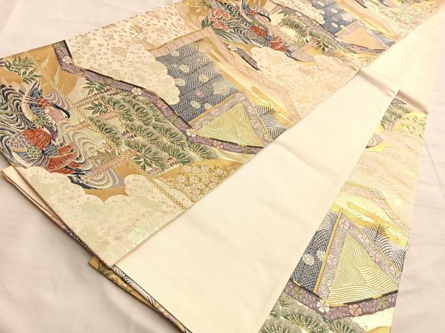 平和屋着物■六通柄袋帯 流水鴛鴦草花文 金糸 正絹 逸品 BAAN2646du