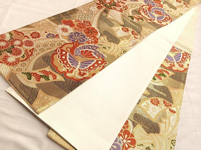 平和屋着物■六通柄袋帯 蒔絵唐織 九百錦 金糸 正絹 逸品 BAAN2853du