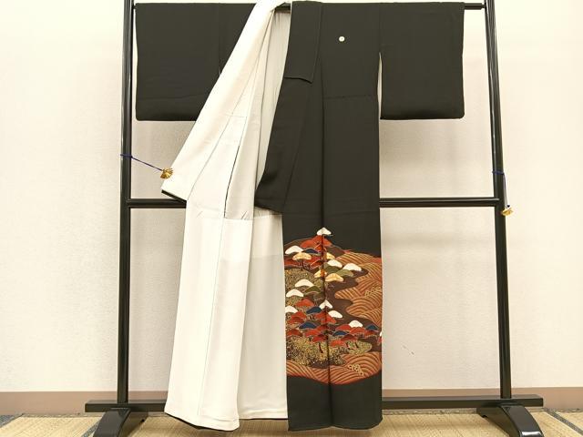 平和屋着物■豪華黒留袖 駒刺繍 浜松文 金彩 正絹 逸品 BAAN2993hv