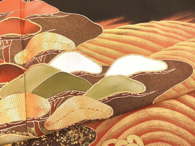 平和屋着物■豪華黒留袖 駒刺繍 浜松文 金彩 正絹 逸品 BAAN2993hv