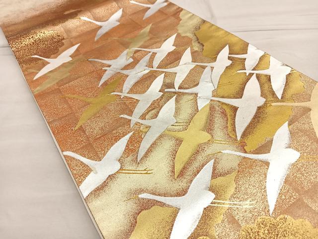 平和屋着物■太鼓柄袋帯 刺繍 雲取舞鶴文 金彩 引箔 正絹 逸品 BAAN3035ea