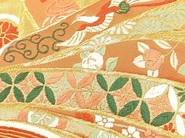 平和屋着物◎六通柄袋帯 唐織 束ね熨斗文 金糸 正絹 逸品 BAAN4950if