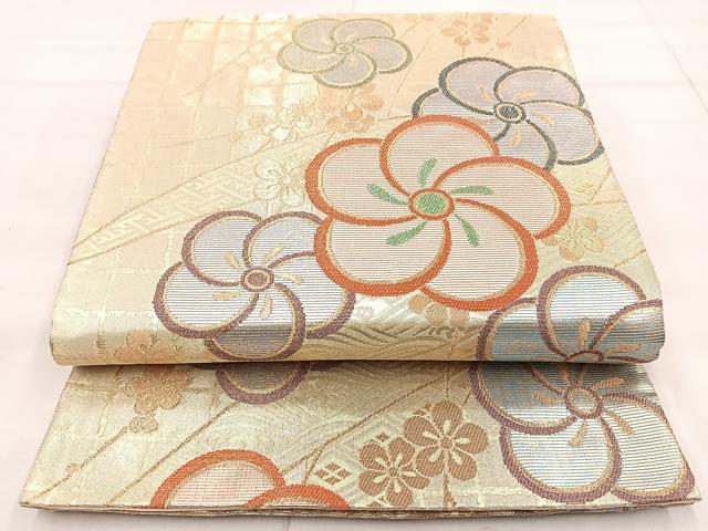 平和屋着物◎六通柄袋帯 捻じ梅 金糸 正絹 逸品 BAAN5113cm