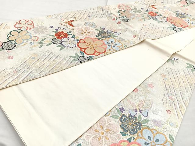 平和屋着物◎六通柄袋帯 唐織 花蝶文 金銀糸 正絹 逸品 BAAN5155cm