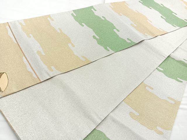 平和屋着物◎六通柄袋帯 横段文 ワンポイント 金銀糸 正絹 逸品 BAAN5208cm