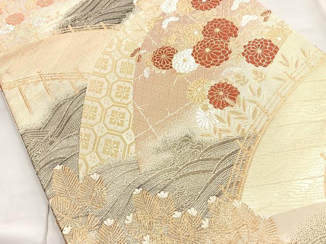平和屋着物◎九百佐賀錦 六通柄袋帯 唐織 蒔絵 金糸 正絹 逸品 BAAN5226cm