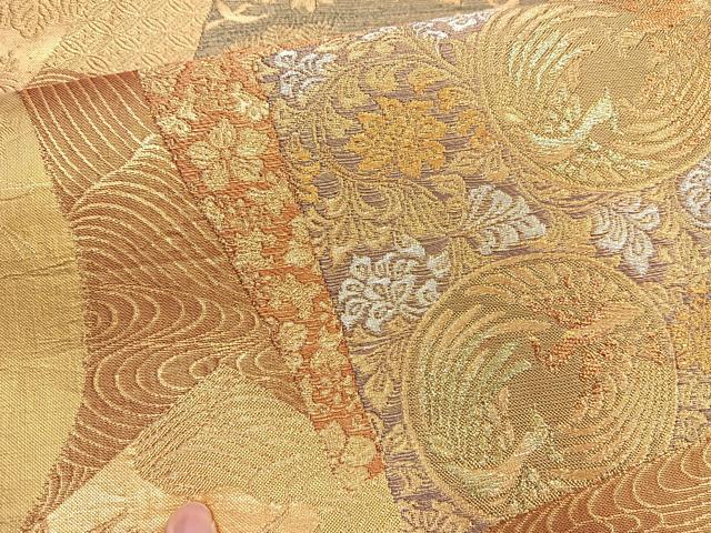 平和屋着物◎六通柄袋帯 色紙重ね花鳥文 金銀糸 正絹 逸品 BAAN5266cm