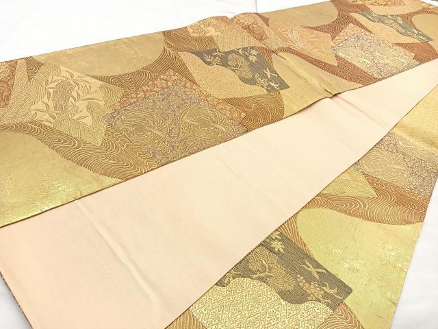 平和屋着物◎六通柄袋帯 色紙重ね花鳥文 金銀糸 正絹 逸品 BAAN5266cm