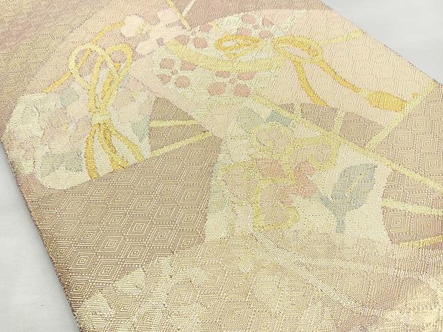 平和屋着物◎佐賀錦 太鼓柄袋帯 舞扇吉祥文 金銀糸 正絹 逸品 BAAN5290cm