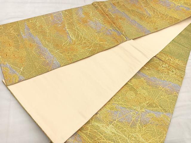 平和屋着物■六通柄袋帯 流水花鶴文 金糸 正絹 逸品 BAAN6176ea