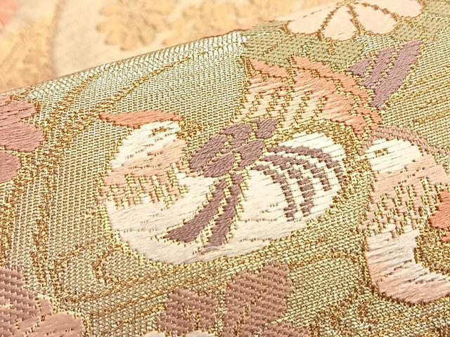平和屋着物◎六通柄袋帯 唐織 流水鴛鴦有職文 金銀糸 正絹 逸品 BAAN6485du