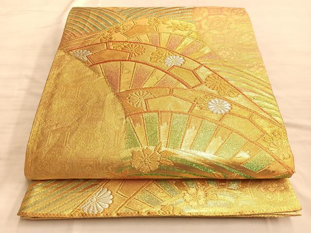 平和屋着物◎六通柄袋帯 唐織 蜀江片輪車桜散らし 金銀糸 正絹 逸品 BAAN8926du