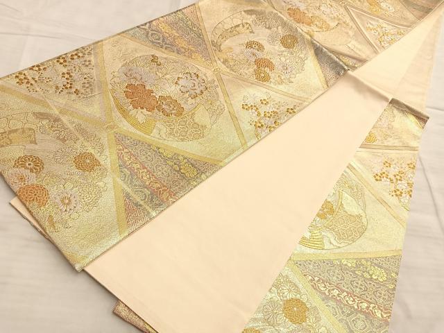 平和屋着物◎佐賀錦 六通柄袋帯 菱有職花丸文 金銀糸 正絹 逸品 BAAN8956du