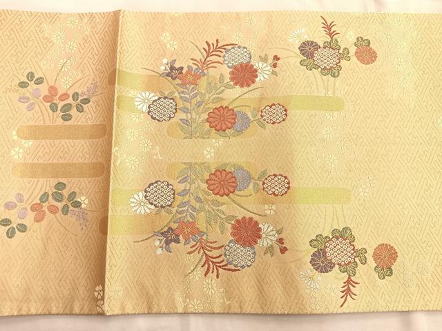 平和屋着物◎六通太鼓柄袋帯 唐織 エ霞草花文 金糸 正絹 逸品 BAAN8967du