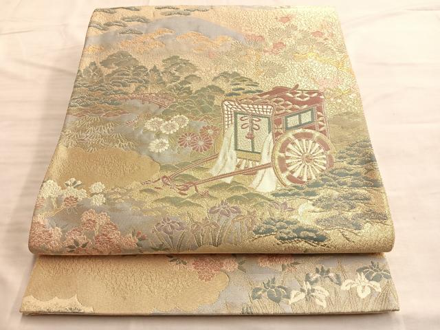 平和屋着物◎六通柄袋帯 流水御所車花文 金糸 正絹 逸品 BAAO0041du