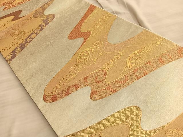 平和屋着物◎六通柄袋帯 摺箔明綴佐賀 金糸 正絹 逸品 BAAO0043du