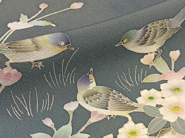 平和屋着物■訪問着 作家物 花鳥文 正絹 逸品 BAAO0171ev