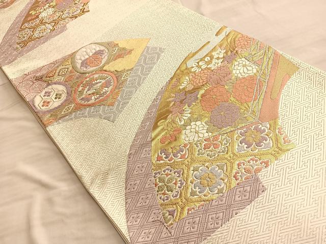 平和屋着物◎六通柄袋帯 唐織 蜀江双鶴草花文 金銀糸 正絹 逸品 BAAO0307du