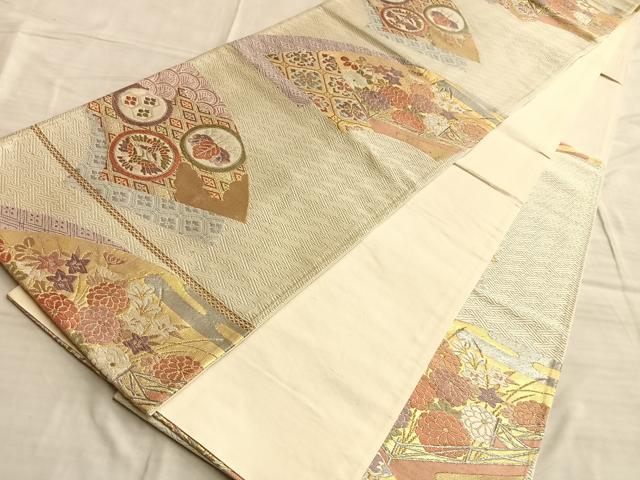 平和屋着物◎六通柄袋帯 唐織 蜀江双鶴草花文 金銀糸 正絹 逸品 BAAO0307du