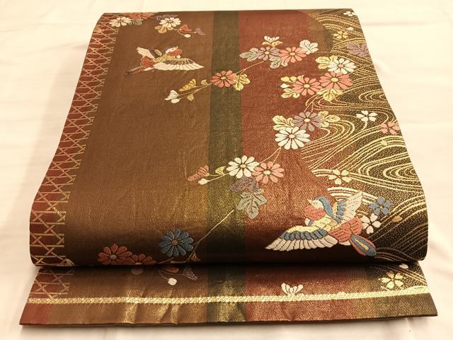 平和屋着物◎六通柄袋帯 唐織 鳳凰流水花文 金糸 正絹 逸品 BAAO0311du