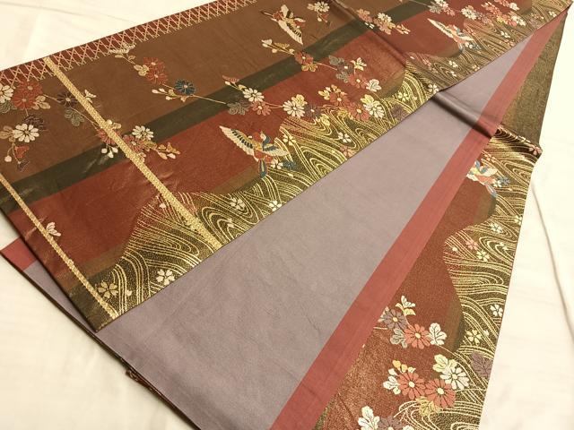 平和屋着物◎六通柄袋帯 唐織 鳳凰流水花文 金糸 正絹 逸品 BAAO0311du