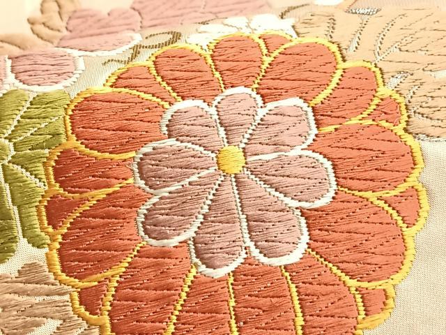 平和屋着物◎六通柄袋帯 唐織 扇面花唐草文 金銀糸 正絹 逸品 BAAO0425du