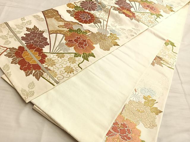 平和屋着物◎六通柄袋帯 唐織 扇面花唐草文 金銀糸 正絹 逸品 BAAO0425du