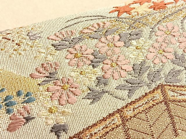 平和屋着物◎太鼓柄袋帯 唐織 遠山風景文 金糸 正絹 逸品 BAAO0428du