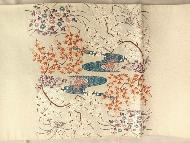 平和屋着物◎太鼓柄袋帯 唐織 遠山風景文 金糸 正絹 逸品 BAAO0428du