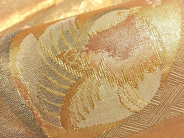 平和屋着物◎佐賀錦 太鼓柄袋帯 格天井鴛鴦花文 金糸 正絹 逸品 BAAO0443du