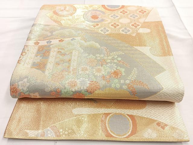 平和屋着物◎宝舞本佐賀錦 六通柄袋帯 九百錦 地紙重ね吉祥文 金糸 正絹 逸品 BAAO0701cm