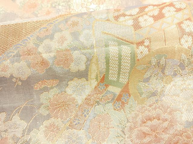 平和屋着物◎宝舞本佐賀錦 六通柄袋帯 九百錦 地紙重ね吉祥文 金糸 正絹 逸品 BAAO0701cm