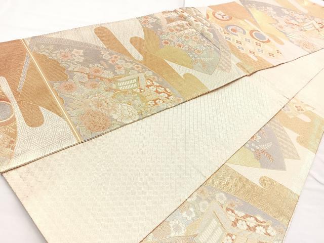 平和屋着物◎宝舞本佐賀錦 六通柄袋帯 九百錦 地紙重ね吉祥文 金糸 正絹 逸品 BAAO0701cm
