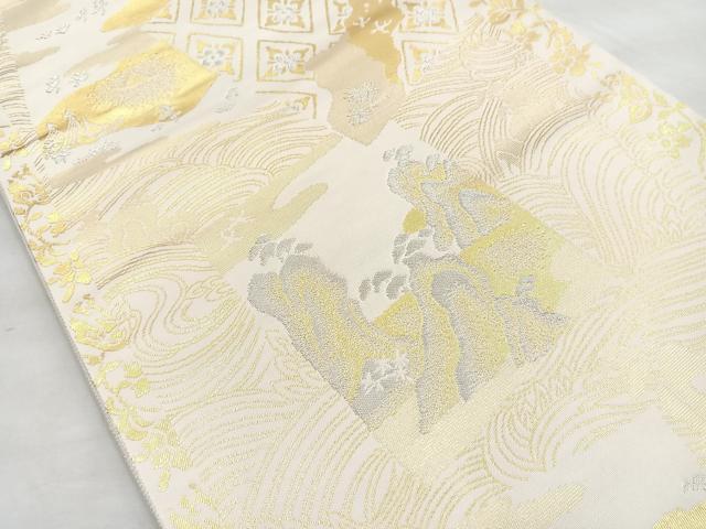 平和屋着物◎六通柄袋帯 色紙重ね風景文 金銀糸 正絹 逸品 BAAO0706cm