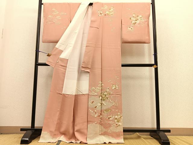 平和屋着物●創業460年・千總 訪問着 駒刺繍 扇面花文 金彩 東武百貨店扱い 正絹 逸品 BAAO1680ph