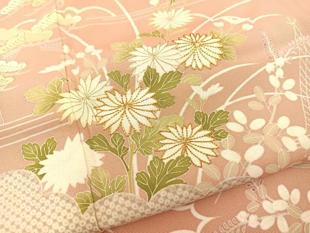 平和屋着物●創業460年・千總 訪問着 駒刺繍 扇面花文 金彩 東武百貨店扱い 正絹 逸品 BAAO1680ph